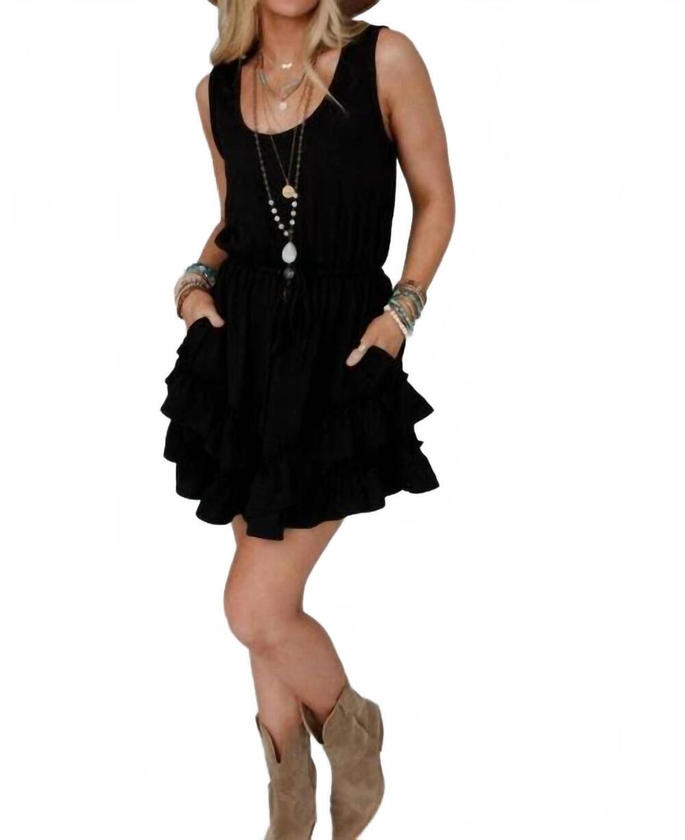NEW THREE BIRD NEST ruffle hem sleeveless mini dress in black